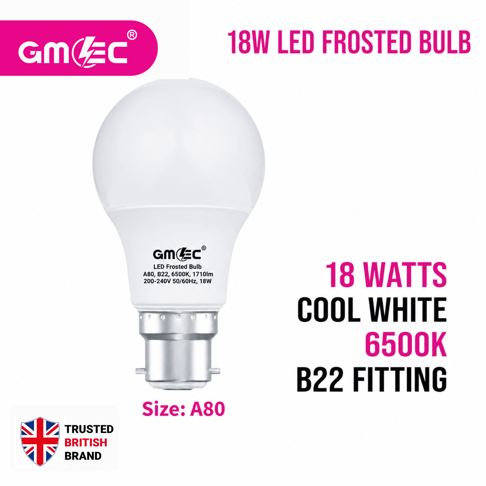 18W LED Frosted Bulb B22 Cool White