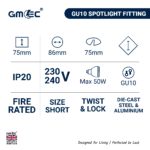 GU10 Fire Rated Downlight IP65 Recessed Spotlight Fitting White 5 Year Warranty