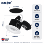 IP65 GU10 Downlight Fire Rated 30/60/90 Twist Lock Spotlight Fitting