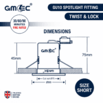 IP65 GU10 Downlight Fire Rated 30/60/90 Twist Lock Spotlight Fitting