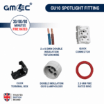 IP65 GU10 Downlight Fire Rated 30/60/90 Twist Lock Spotlight Fitting