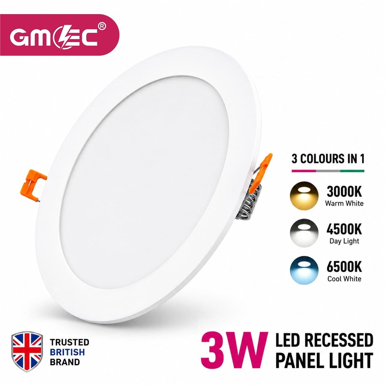 3W LED Recessed Panel Light 3 Colour CCT