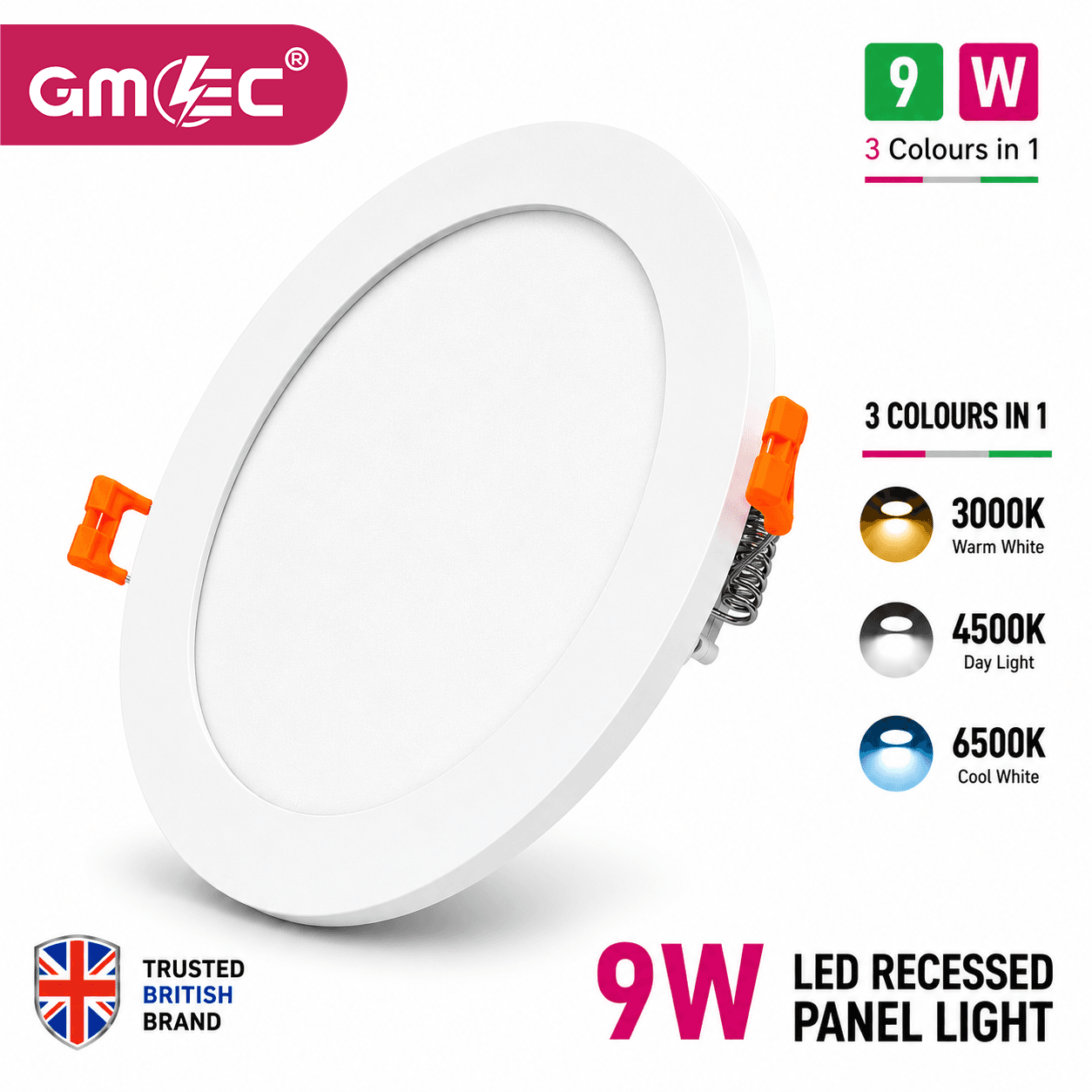 9W LED Recessed Panel Light 3 Colour CCT