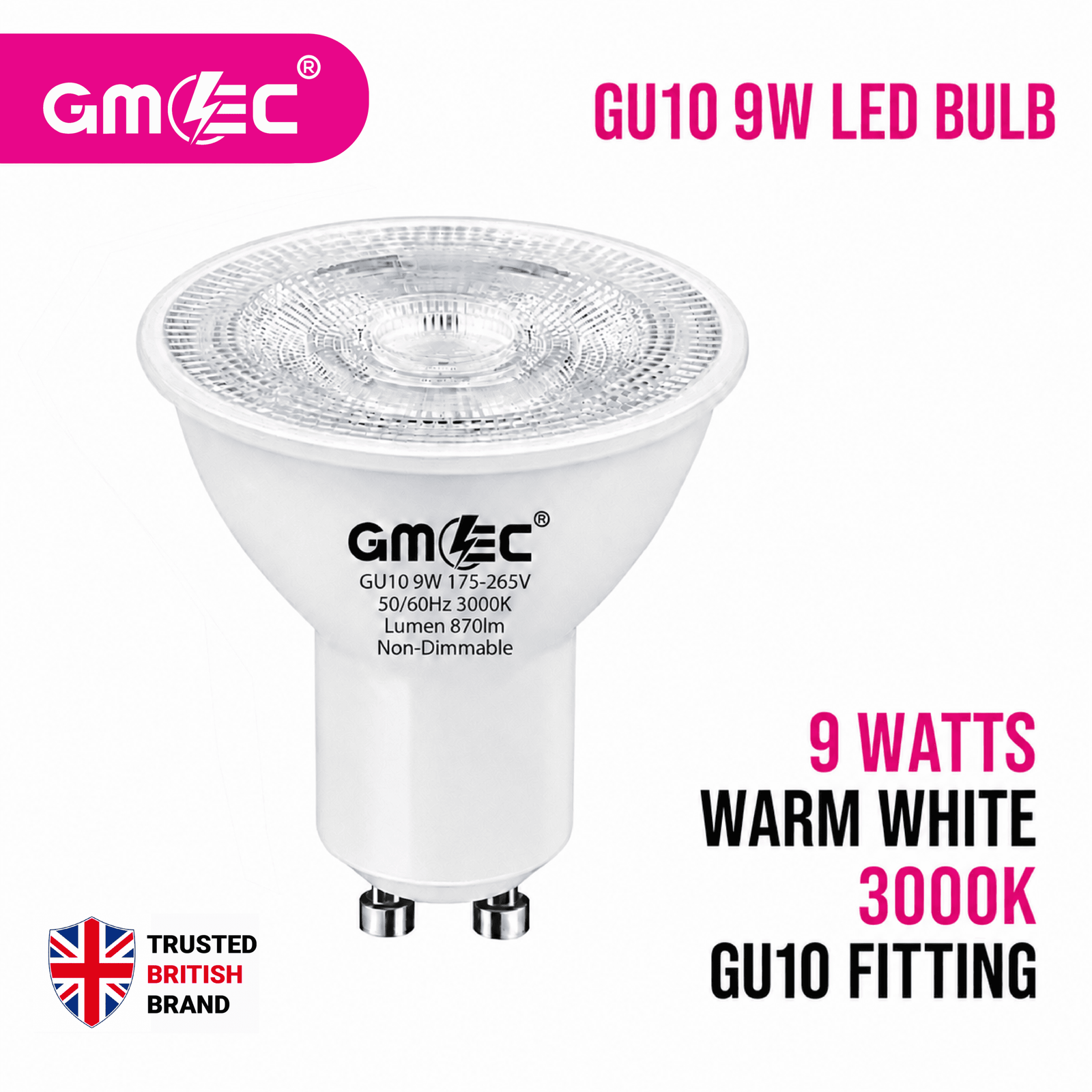 9W GU10 LED Bulb Warm White 3000K