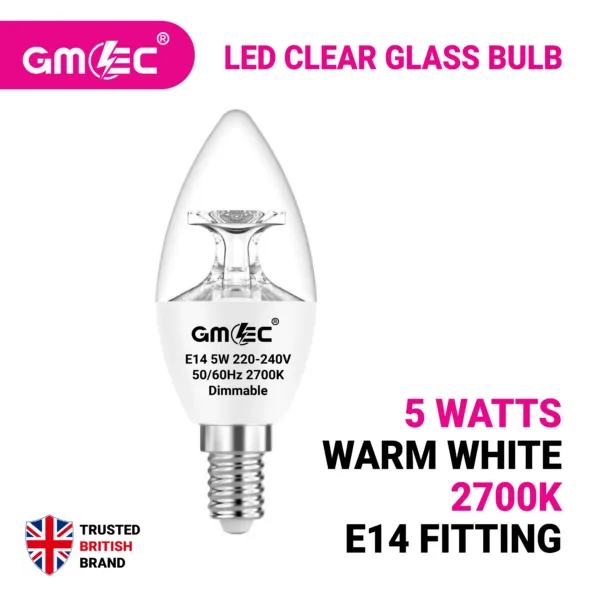 5W E14 C37 Candle LED Bulb Warm White