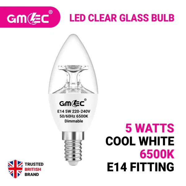 5W E14 C37 Candle LED Bulb Cool White 6500K