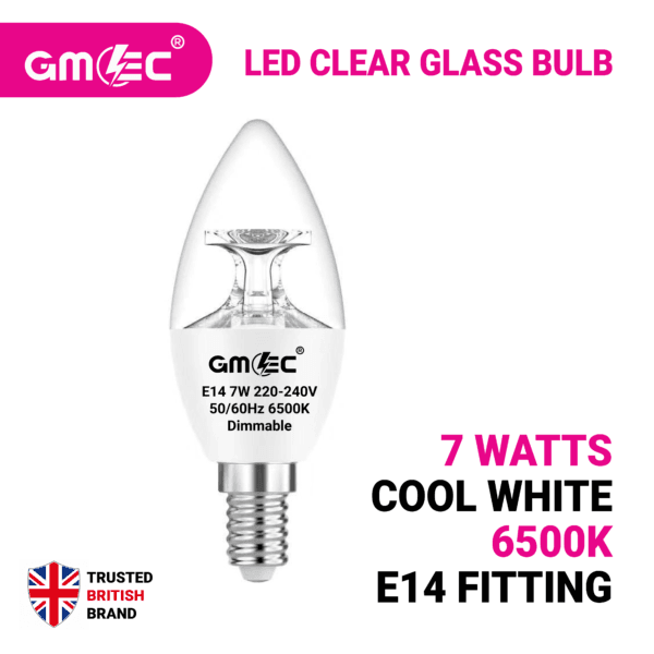 7W E14 C37 Candle LED Bulb Cool White 6500K