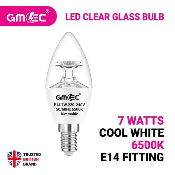 7W E14 C37 Candle LED Bulb Cool White 6500K