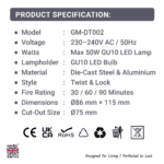 GU10 Fire Rated Downlight Die-Cast Twist & Lock GM-DT002