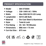 GU10 Fire Rated Downlight Compact Die-Cast Twist & Lock GM-DTS004