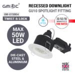 GU10 Fire Rated Downlight Compact Die-Cast Twist & Lock GM-DTS004