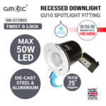 GU10 Fire Rated Downlight Die-Cast Tilted Twist & Lock GM-DTT003